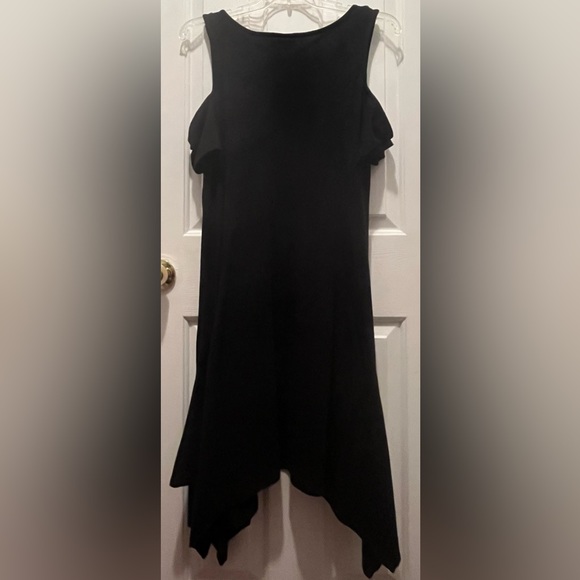 Torrid Midi Cold Shoulder Dress Black Handkerchief/Hanky Hem Strappy V-Neck Boho - Picture 3 of 13